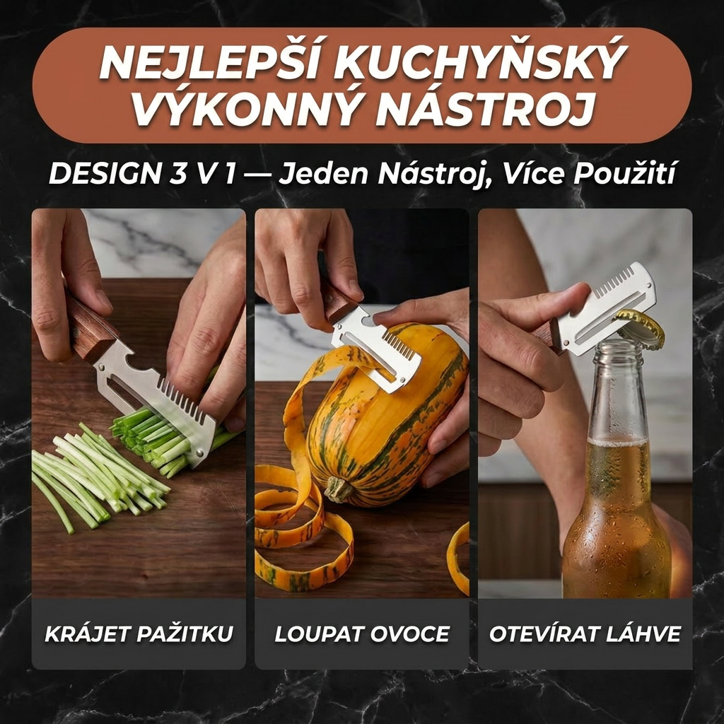 (Výprodej ke Dni matek 💖) 2v1 nerezová škrabka na zeleninu s dřevěnou rukojetí a otvírákem na lahve